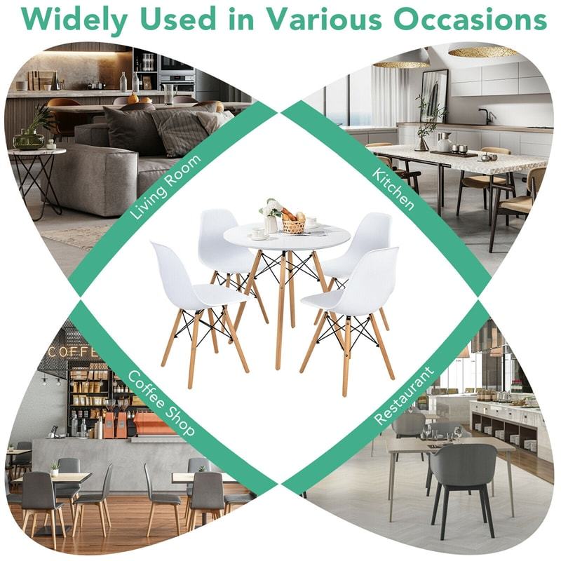 5 Piece Modern Round Dining Table Set with 4 DSW Dining Chairs