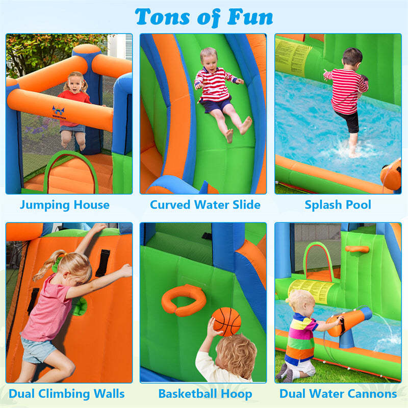 Inflatable Water Slide, 7-in-1 Kids Giant Bounce House Waterslide Park with Dual Climbing Walls for Backyard Outdoor Indoor Party Gifts