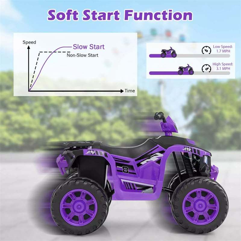 24V Kids Ride On ATV, Battery Powered Electric 4-Wheeler Quad Car with Wireless Connection & LED Lights for Boys/Girls Ages 3-8