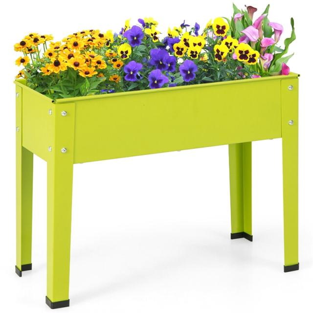 Outdoor Elevated Plant Stand 24" W Metal Raised Garden Bed Standing Planter Box with Drain Hole for Vegetable Flower Fruit