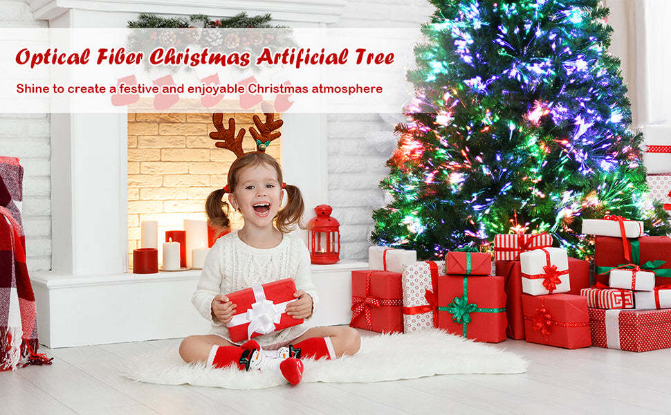 5ft Pre-lit Multi-Colored Fiber Optic Spruce Artificial Christmas Tree with Metal Stand