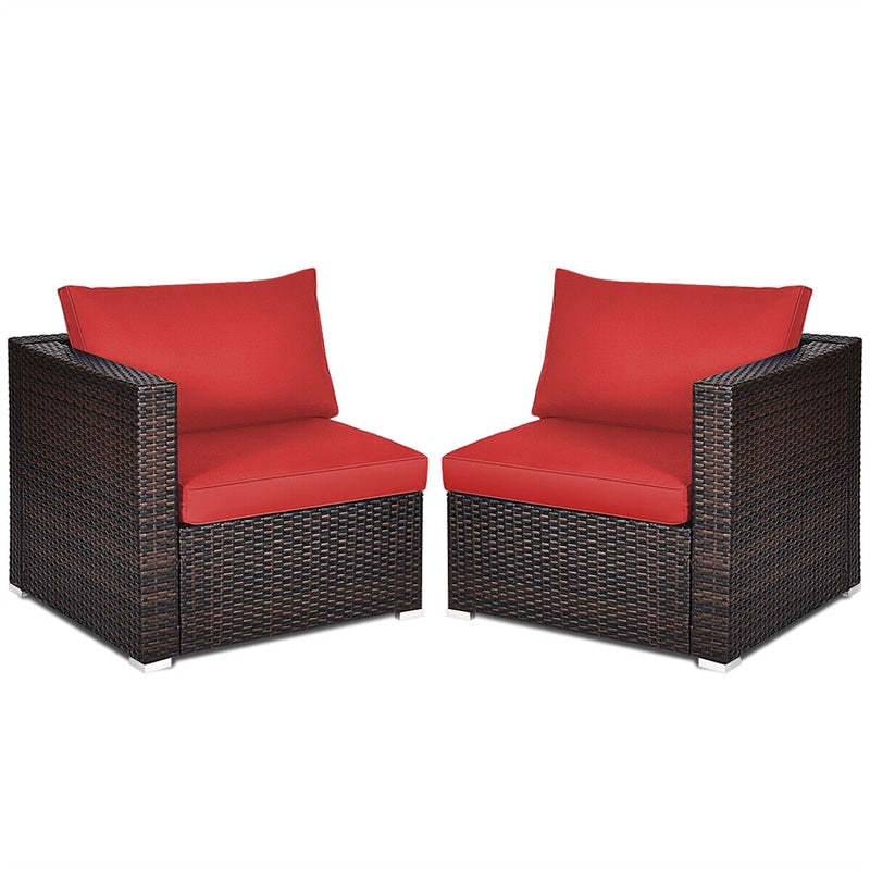 2 PCS Patio Rattan Corner Sofas Wicker Outdoor Loveseat with Cushions for Balcony Poolside Deck