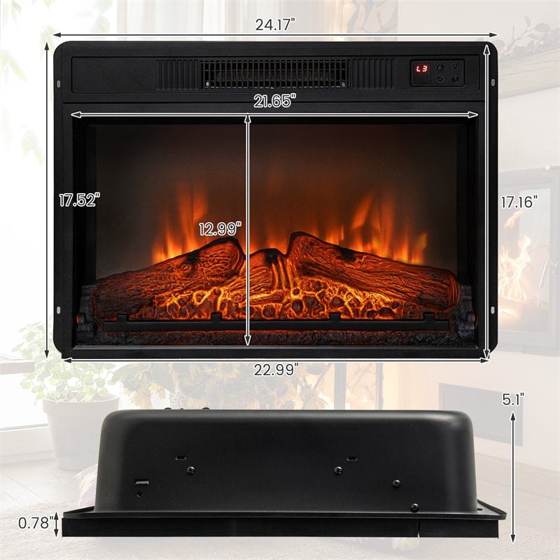 23" Electric Fireplace Insert, 1400W Freestanding Recessed Fireplace Heater with Remote Control, Adjustable Flame, Thermostat & Overheat Protection