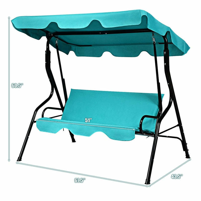 3-Seat Patio Swing with Adjustable Canopy & Removable Cushion, Powder-Coated Steel Frame Outdoor Porch Swing for Backyard, Garden, Balcony