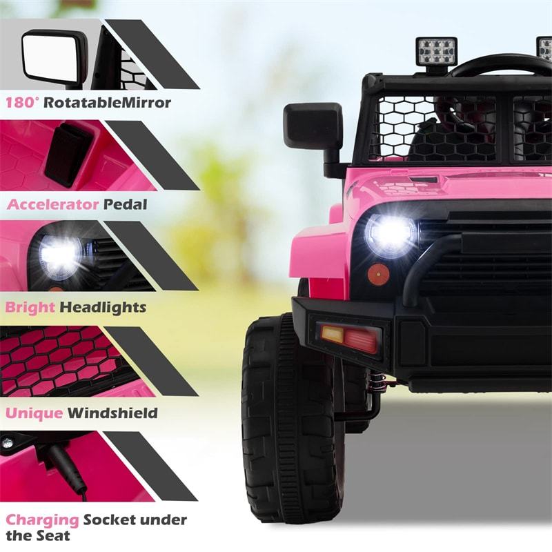 12V Kids Ride-On Truck, Battery Powered Electric Vehicle with Remote Control, Headlights, Music, Ride-On Cars for Boys & Girls