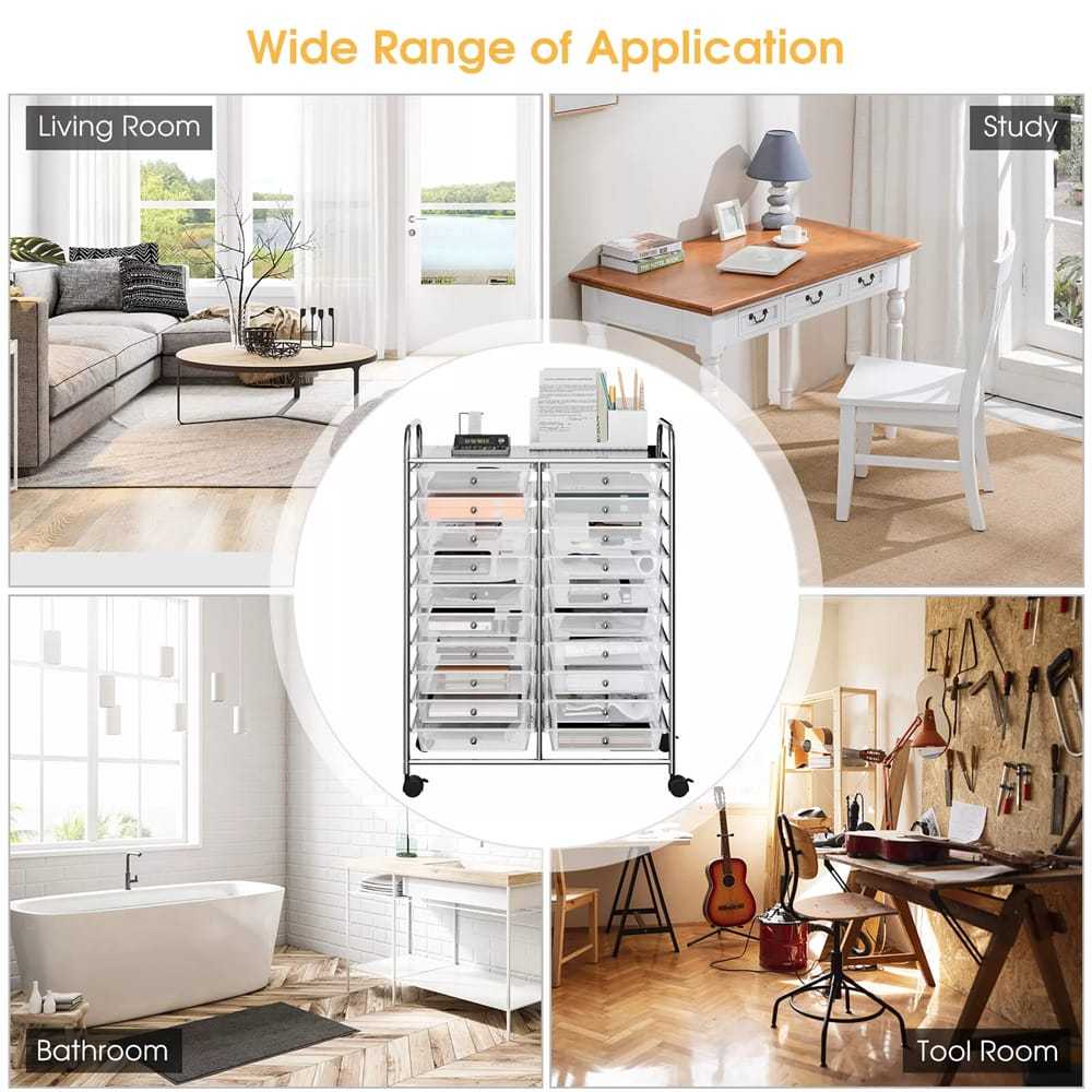 Storage Drawer Cart, 20-Drawer Rolling Cart Organizer with Lockable Wheels, Mobile Utility Cart for Office School Art Craft Supplies