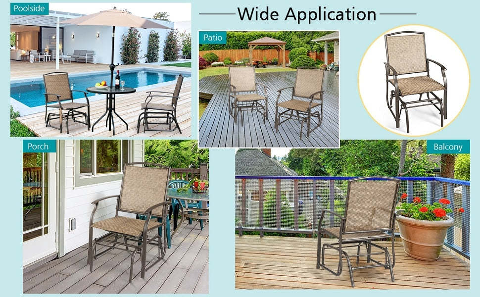 2 PCS Outdoor Glider Chairs Patio Porch Single Swing Glider Rocking Chairs with Metal Frame & Breathable Mesh Fabric
