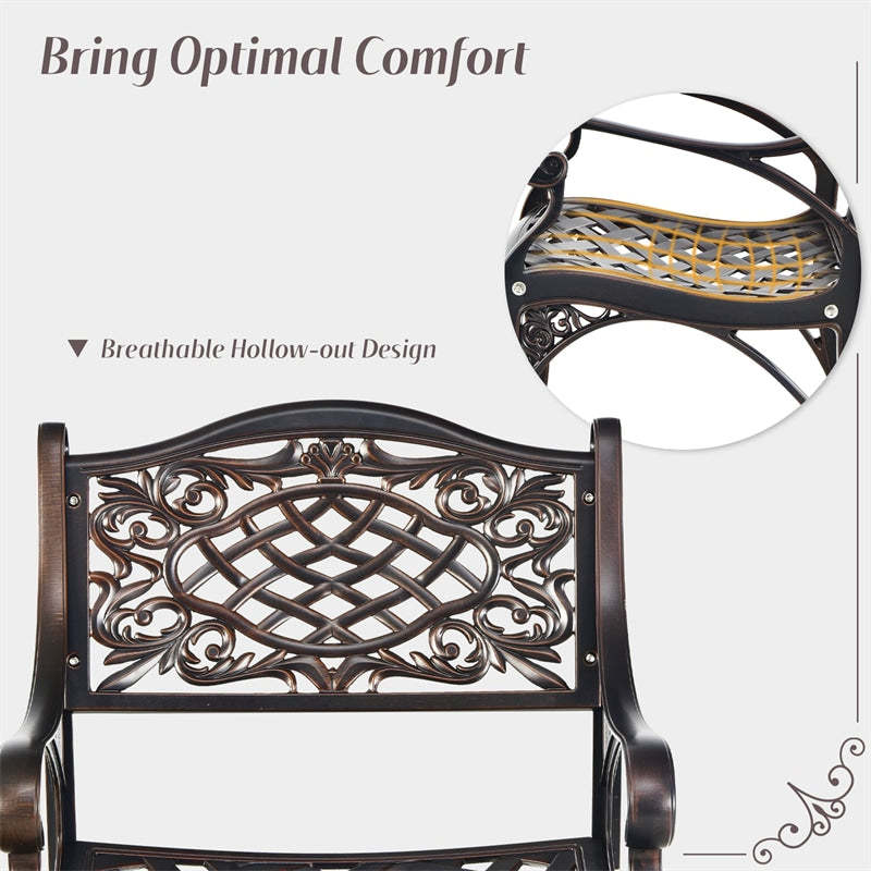 2-Piece Outdoor Armchairs Cast Aluminum Patio Bistro Chairs with Armrests