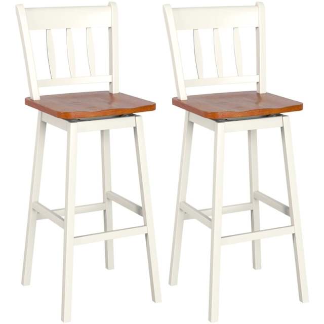 30.5" Swivel Bar Stools Set of 2 Solid Rubber Wood Bar Height Chairs with Footrests for Kitchen Dining Counters Pub