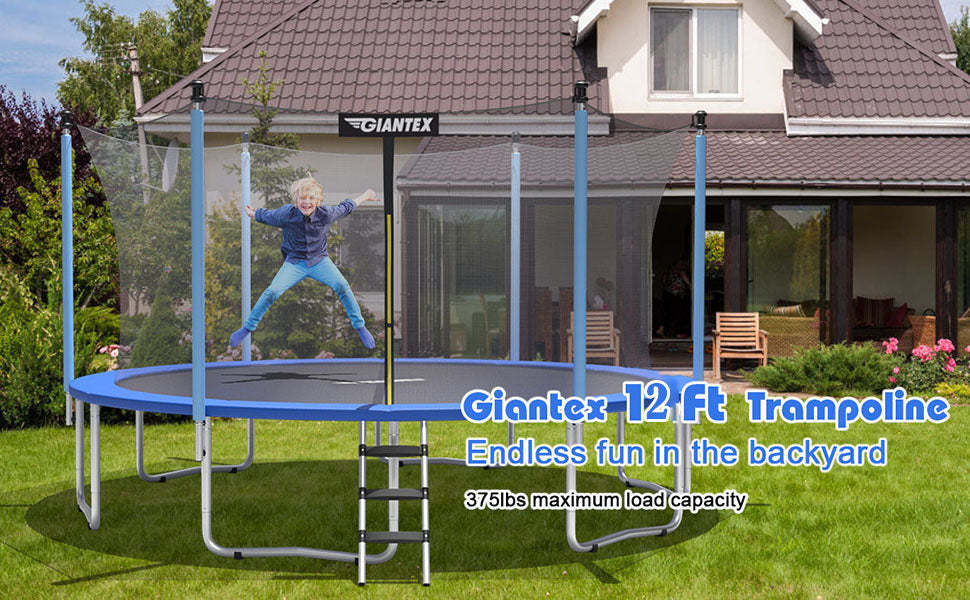 12 Ft Outdoor Trampoline Combo Bounce with Enclosure Net and Ladder