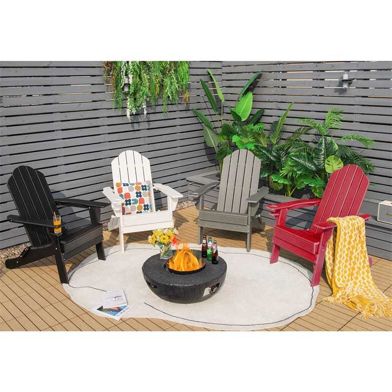 HDPE Folding Adirondack Chair, Outdoor Fire Pit Chair with Cup Holder, Weather Resistant Patio Lounge Chair for Backyard, Garden, Poolside