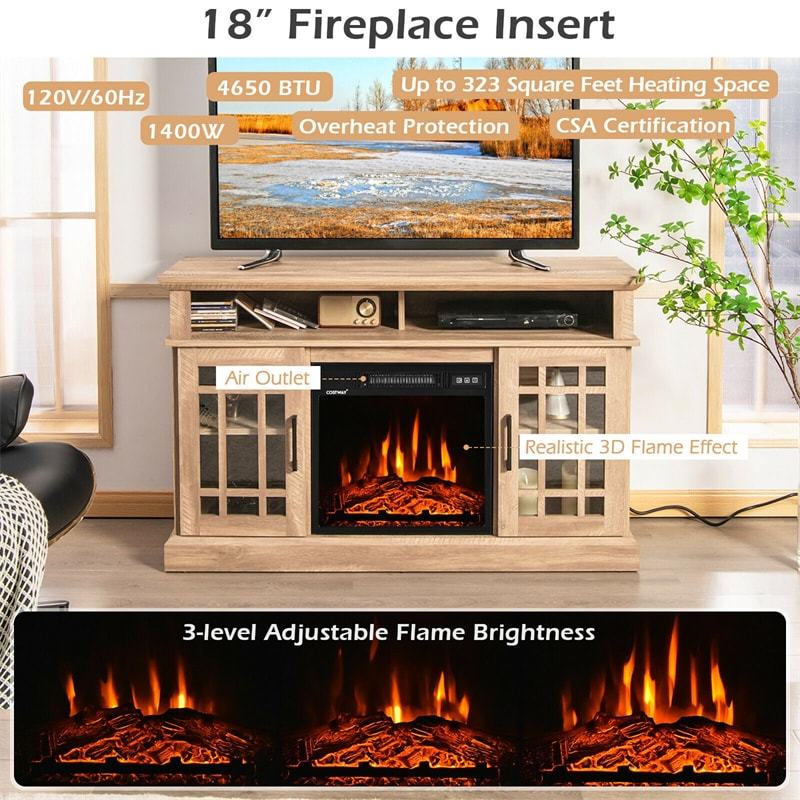 48" Fireplace TV Stand for TVs up to 50", Wood Entertainment Center TV Console with 18" Electric Fireplace, Remote Control, Adjustable Shelves