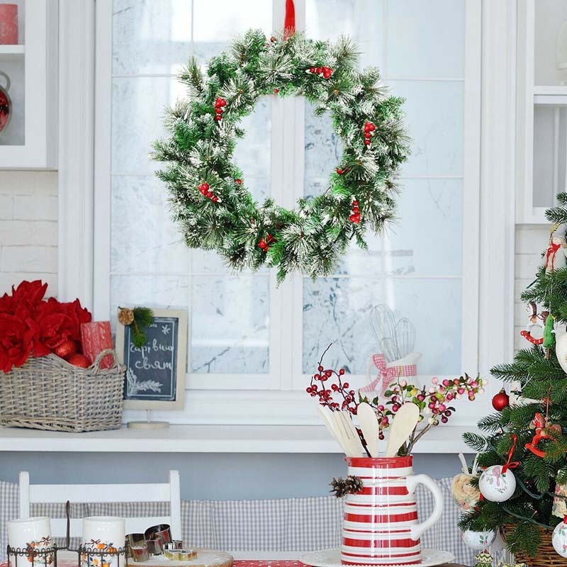 24" Spruce Pre-lit Snowflocked Artificial Christmas Wreath with 50 LED Lights