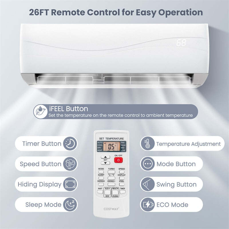 24000 BTU Ductless Mini Split Air Conditioner & Heater, 18.5 SEER2 208-230V Energy Efficient Wall-Mount Inverter AC Unit with Heat Pump for 1500Sq.Ft