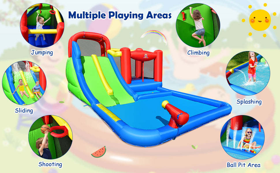 Kids Inflatable Water Slide Jumping Castle Splash Pool with 780W Air Blower