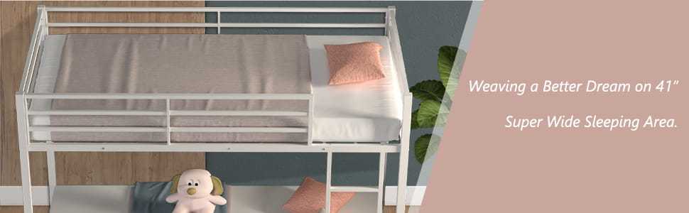 Metal Twin Over Twin Bunk Bed Frame with Guard Rails & Side Ladder for Kids