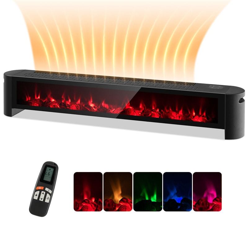 1400W Electric Baseboard Heater IPX4 Waterproof Convection Space Heater with Remote Control Thermostat & Adjustable Realistic 3D Flame