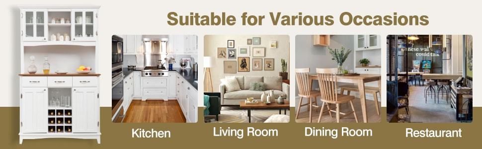 Wood Kitchen Buffet Hutch Cabinet Kitchenware Server with Large Drawers & Wine Bottle Modulars