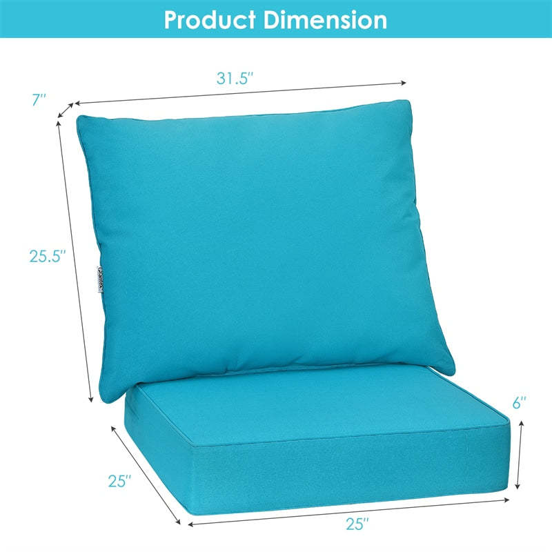 Deep Seat & Back Cushion Set with Rope Ties, Waterproof 6" Thick Indoor/Outdoor Chair Pads for Patio Furniture & Poolside