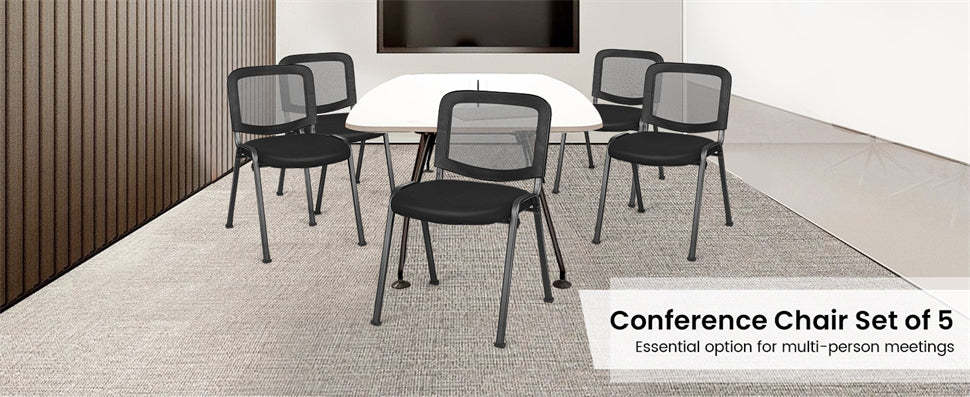 Set of 5 Conference Chair Mesh Back Stackable Office Chair Ergonomic Waiting Room Guest Reception Chair with Upholstered Seat
