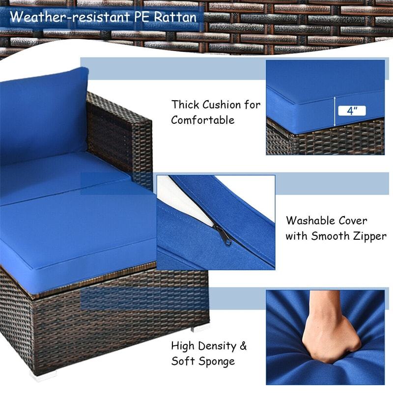 6 PCS Patio Rattan Sectional Furniture Set with Glass Coffee Table & Cushions Sofa Ottoman