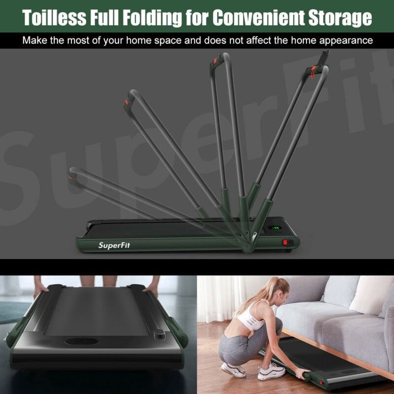 2.25HP 2-in-1 Folding Under Desk Treadmill with LED Display, Remote & APP Control, Portable Electric Walking Running Machine for Home Office