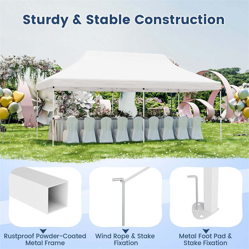 10 x 20 FT Pop Up Canopy Easy Setup Instant Canopy Tent UPF 50+ Portable Outdoor Canopy Party Wedding Tent with Carrying Bag