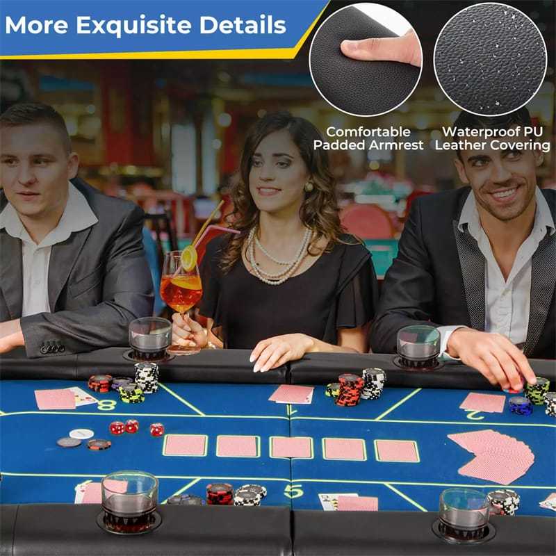 8-Player Poker Table, 72" Foldable Card Game Table with 8 Cup Holders, Casino-Grade Felt Surface, Portable Texas Holdem Table for Blackjack