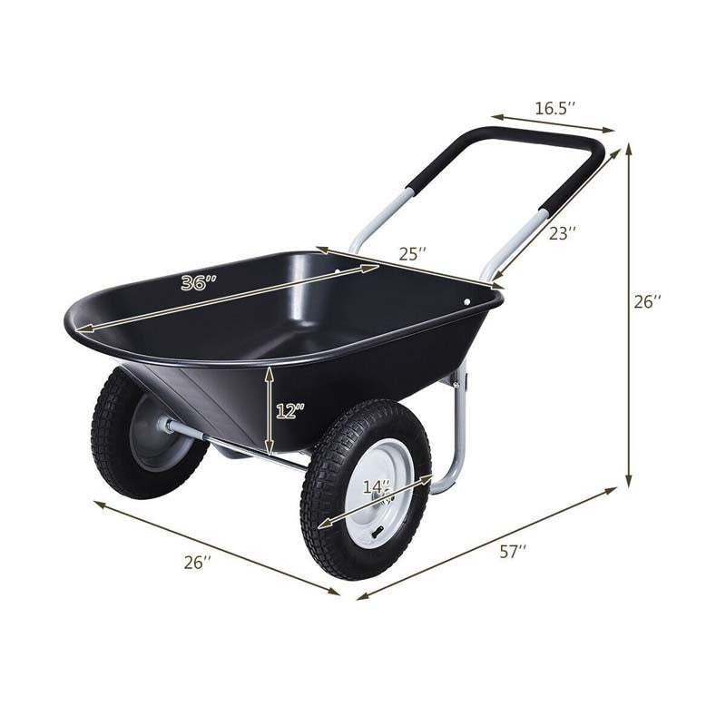 Dual-Wheel Wheelbarrow, 330lb Capacity Heavy Duty Garden Cart with Pneumatic Tires & Easy-Dump for Lawn, Farm & Construction