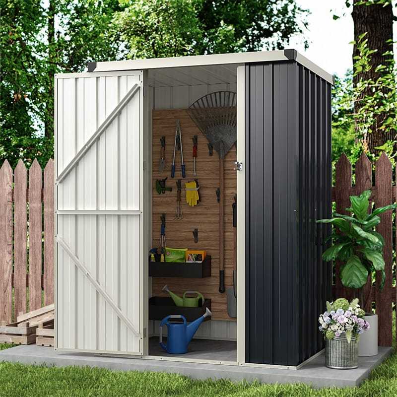 3.8x2.8FT Outdoor Metal Storage Shed with Lockable Door & Snap-On Assembly, All-Weather Steel Utility Tool House for Garden/Yard/Lawn, Bikes/Equipment