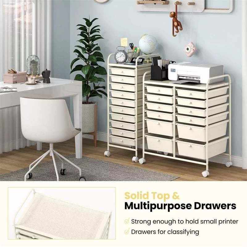 12-Drawer Rolling Storage Cart, Multipurpose Organizer Cart with Lockable Casters, Mobile Utility Cart for School Office Beauty Salon