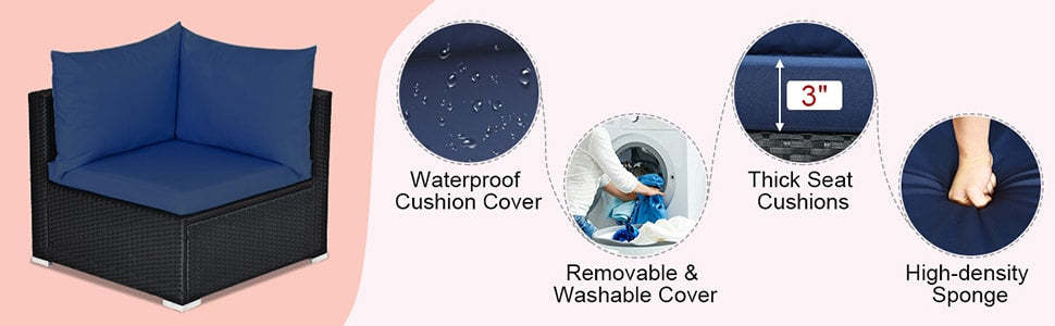 7 Piece Wicker Patio Sectional Sofa Set with Coffee Table & Cushions