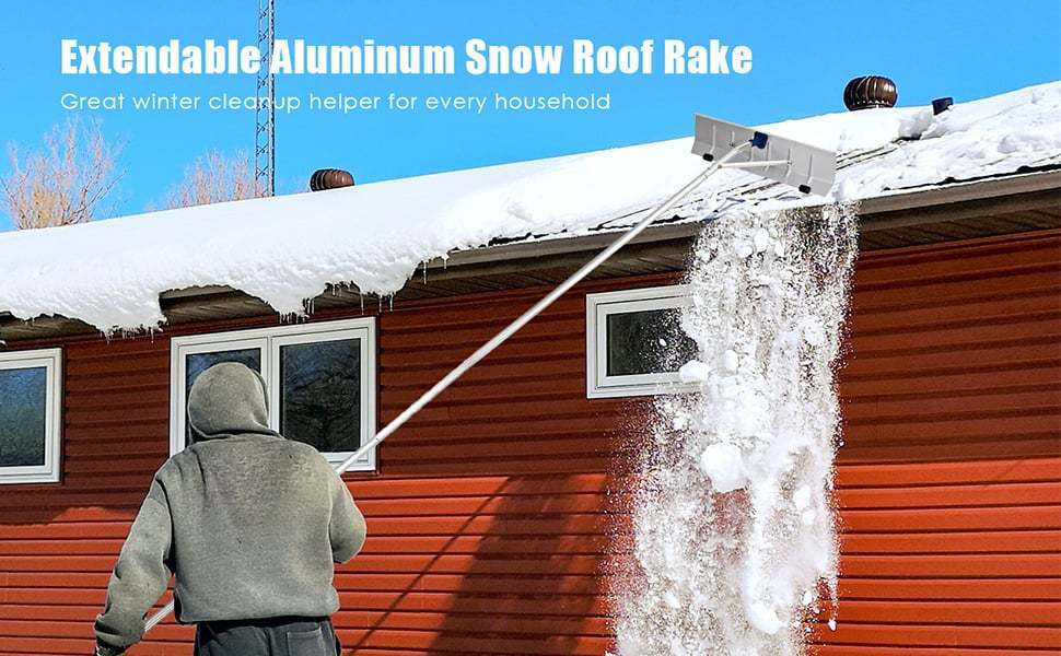 20ft Extendable Aluminum Snow Roof Rake Lightweight Snow Removal Tool