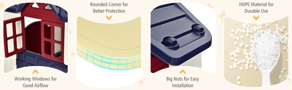 Kids Cottage Playhouse Outdoor Indoor Pretend Play House with Picnic Table, 7pcs Toy Set & Waterproof Cover