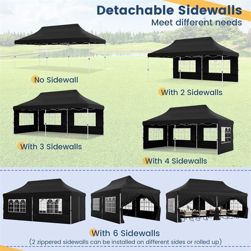 10x20FT Pop Up Canopy with 6 Removable Sidewalls & Carry Bag, UPF50+ Instant Setup Outdoor Canopy Tent for Weddings, Parties, Backyard & Beach