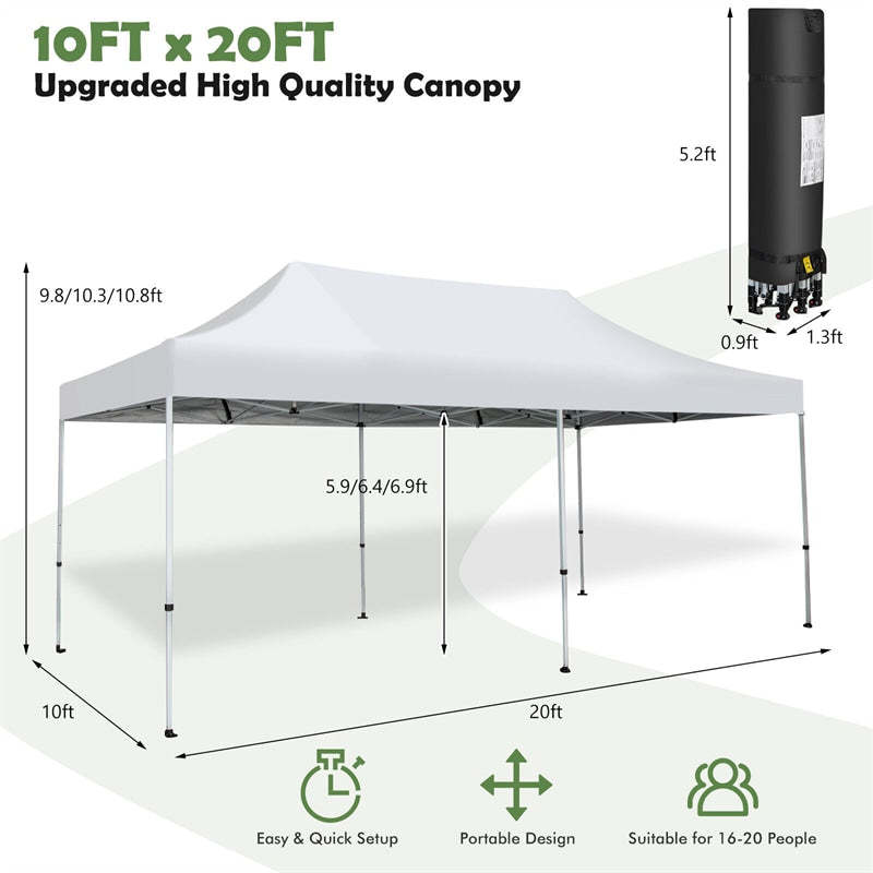 10x20FT Pop-Up Canopy UPF 50+ Outdoor Instant Canopy Tent Sun Shelter with Wheeled Carrying Bag