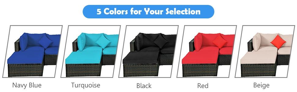 5 Piece Wicker Patio Rattan Furniture Set Outdoor Sectional Sofa with Glass Table & Cushions