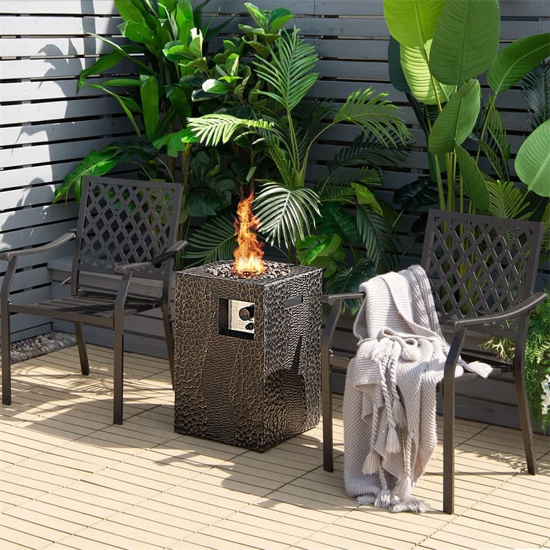 16" Square Propane Fire Pit, 30,000 BTU Auto-Ignition Outdoor Gas Fire Pit with Protective Cover, Touch-up Pen & Lava Rocks