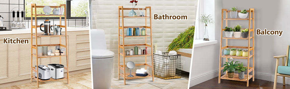 4 Tier Ladder Shelf Bamboo Plant Stand Flower Pots Rack Display Holder