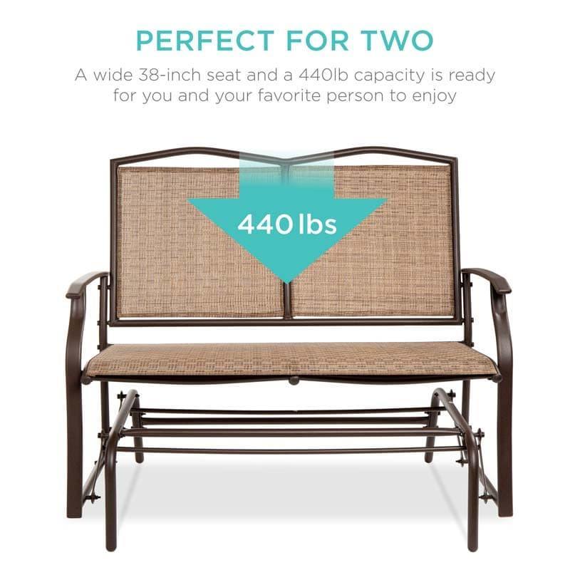 2-Person Outdoor Glider Bench with Steel Frame & Breathable Fabric, 400 lbs Capacity Patio Swing Glider Loveseat Chair for Backyard, Garden