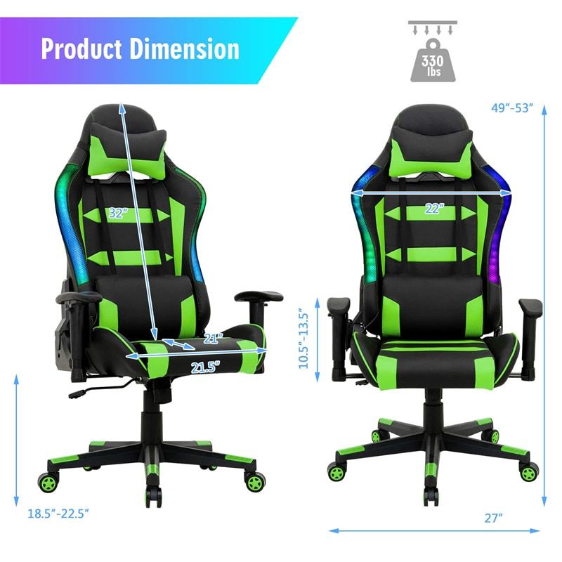RGB Gaming Chair Ergonomic Video Game Chair High Back Computer Chair with LED Lights, Adjustable Headrest & Lumbar Support