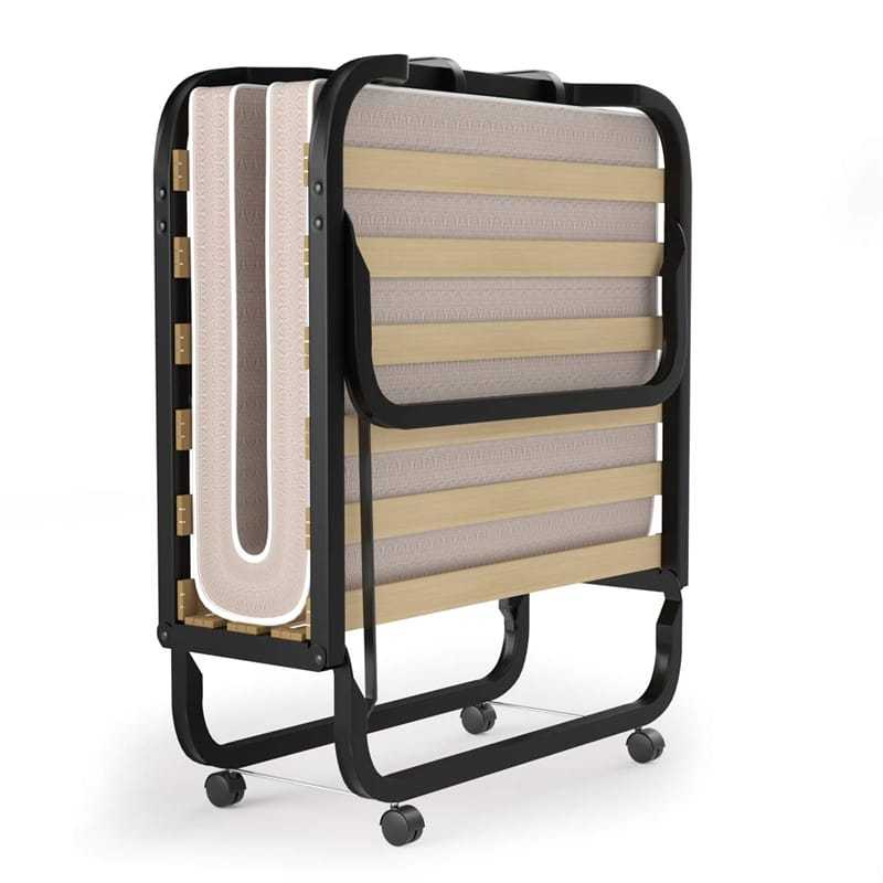 Folding Bed Portable Rollaway Guest Bed with 4" Memory Foam Mattress, Metal Frame & Wooden Slats, Cot Size Fold-Up Bed for Adults, Made in Italy