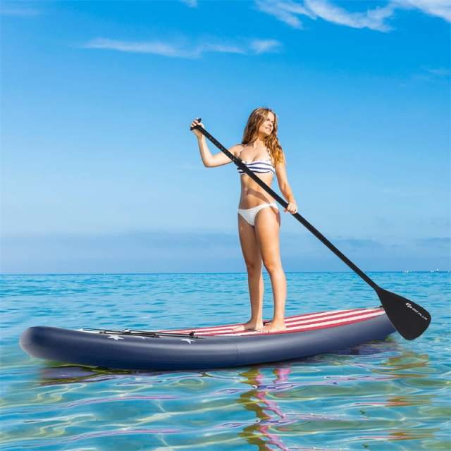 10' Inflatable Stand Up Paddle Board, Portable SUP Board with Adjustable Paddle, 5 D Rings, Backpack, Hand Pump, Repair Kit for Youth & Adults