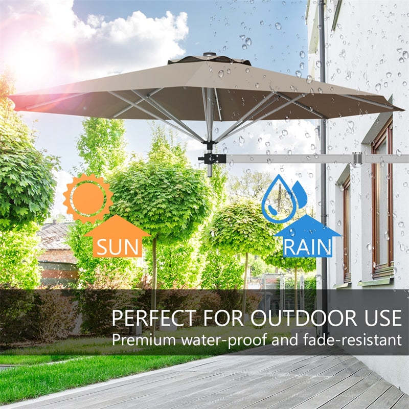 8 FT Wall Mounted Patio Umbrella Tilting Outdoor Sunshade Umbrella