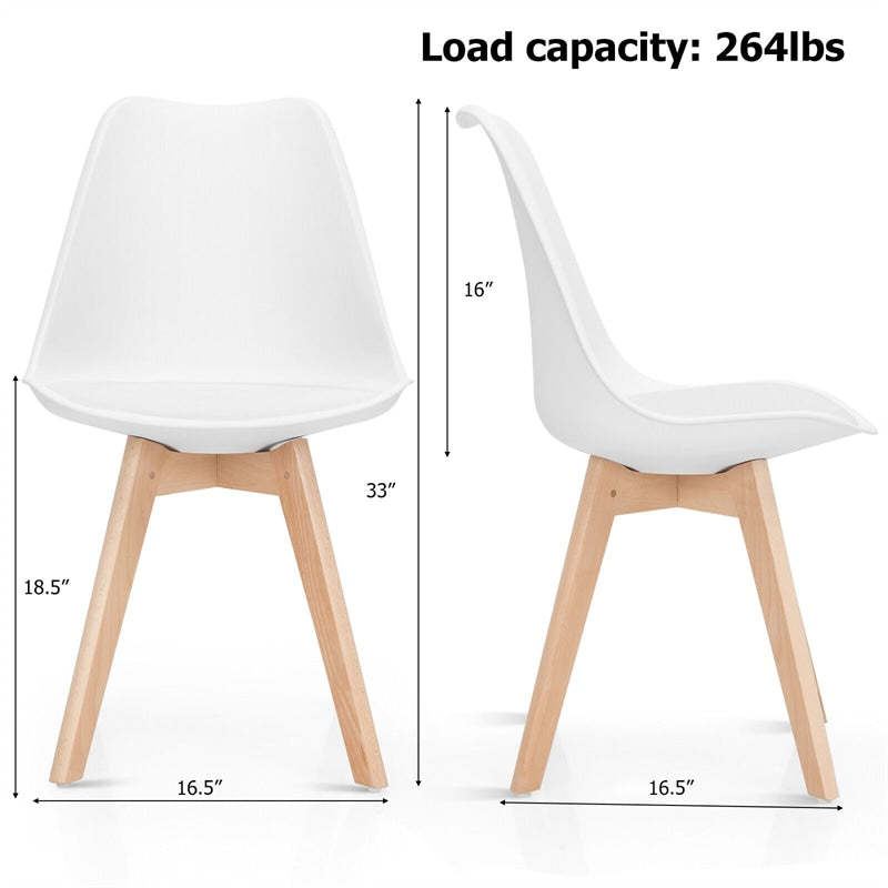Set of 4 Modern Dining Chairs High Back Kitchen Chairs Mid Century Tulip Side Chairs with Padded Seats & Solid Wood Legs