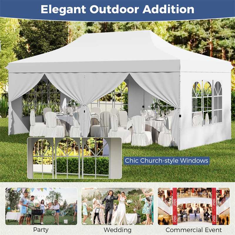 10 x 20FT Pop up Canopy with 6 Removable Sidewalls, Windows & Carry Bag, UPF50+ Instant Setup Canopy Tent for Party, Wedding, Backyard, Beach