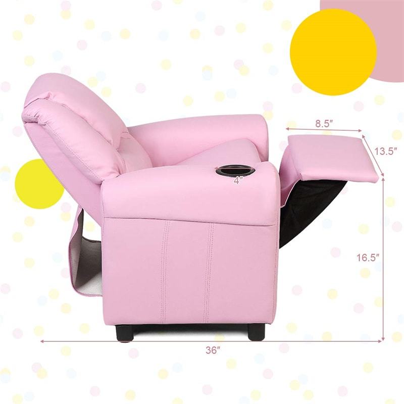 Kids Recliner Chair with Cup Holder, Armrests & Retractable Footrest, Children PU Leather Sofa Armchair, Ergonomic Toddler Room Furniture