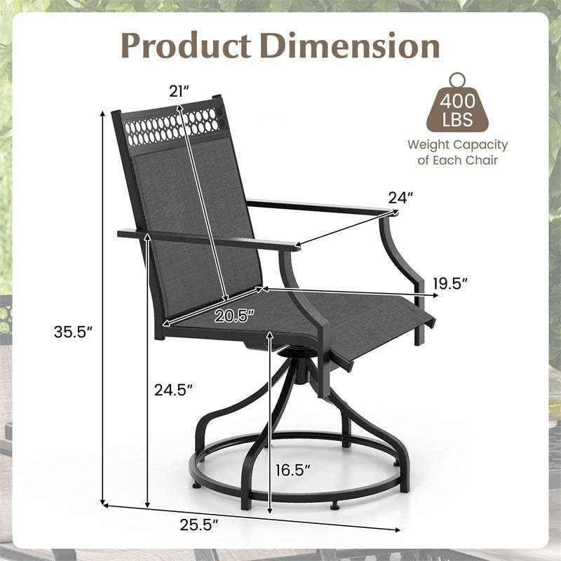 Patio Swivel Dining Chairs Set of 4 with Quick-Drying Fabric & Metal Frame, 360° Rotating Outdoor Chairs with Armrests for Deck, Garden, Yard