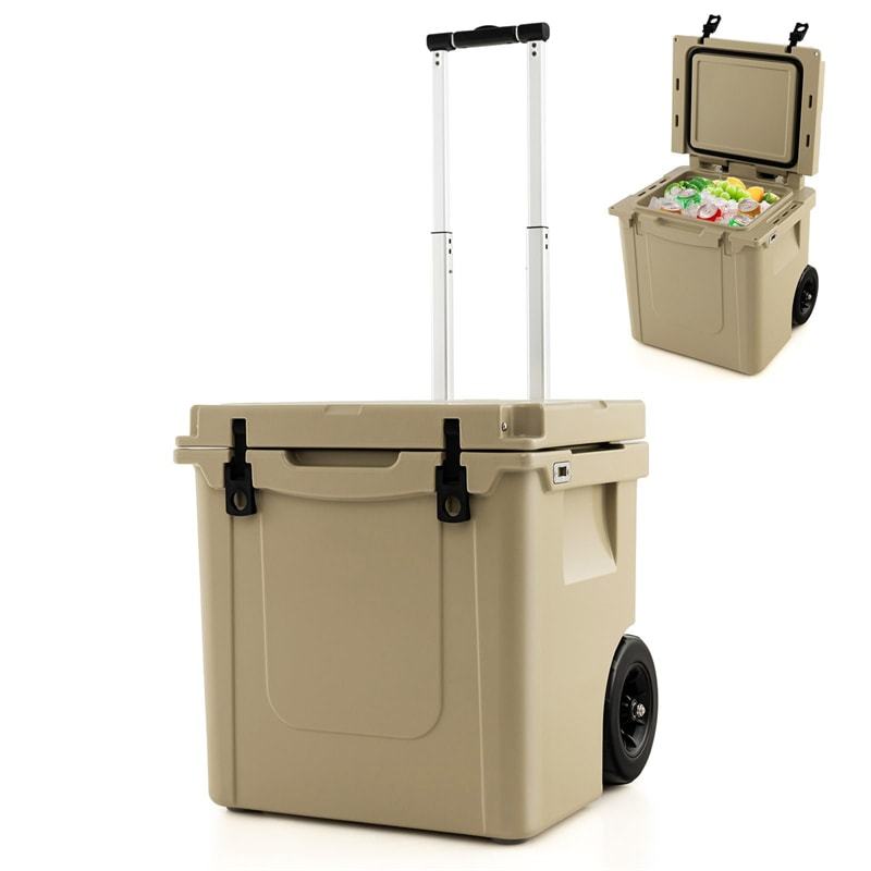 45 Quart Wheeled Cooler Large Ice Chest Portable Camping Cooler Box Heavy Duty Hard Cooler with All-Terrain Wheels & Adjustable Handle