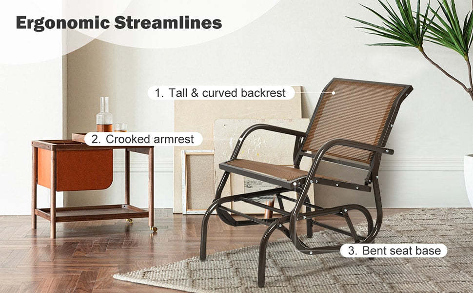 Outdoor Metal Swing Glider Rocking Chair with Armrest for Patio Backyard Poolside